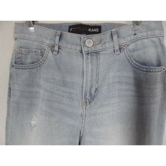 Express Size 2 Light Distressed Bell Crop High Rise Released Hems Jeans - Picture 3 of 10